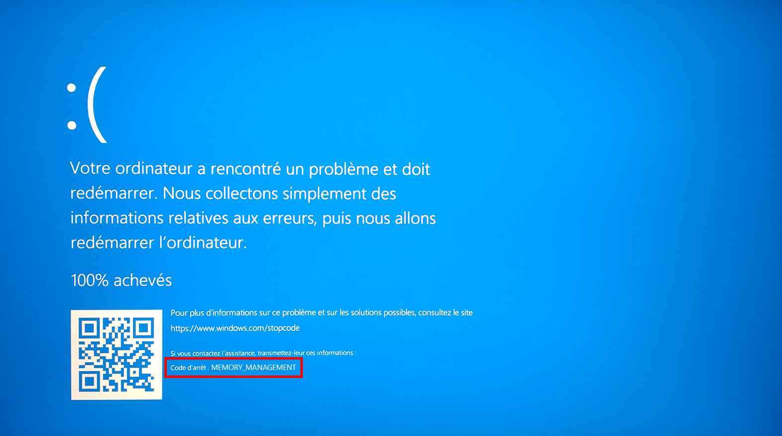 Ecran Bleu de panne